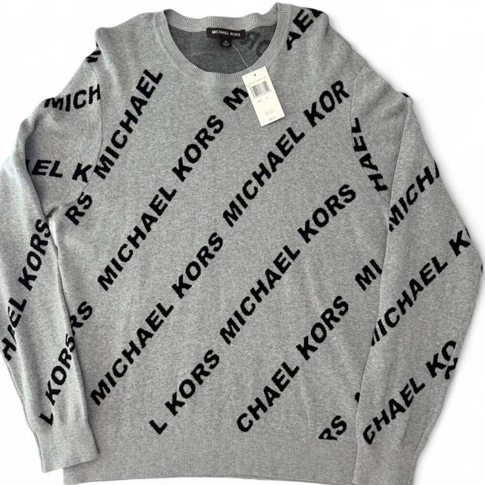 Michael Kors Men's All-Over Logo Crewneck Sweater Heather Grey XL
